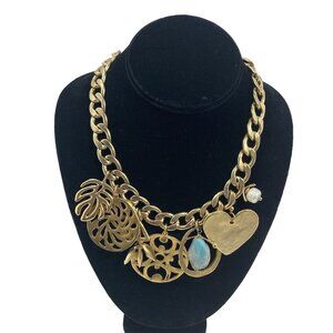 Vintage SEQUIN Gold Tone Chunky Womens Choker Necklace Quartz Amazonite